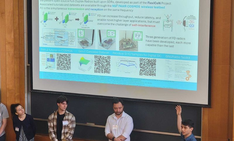 PhD Student Kevin Hermstein delivering a lightning talk about open-source FD radios.